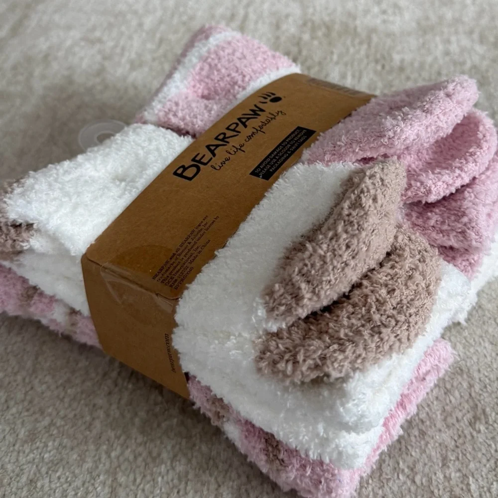 BearPaw Pink, Brown and White Zigzag Cozy Crew Socks, 4pk Sz 9-11